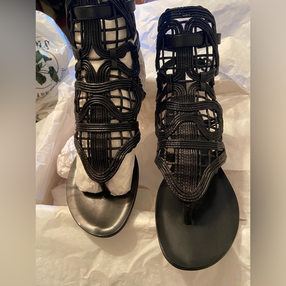 Schutz Black Macrame Flat Sandals